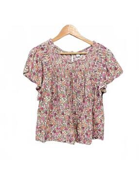 Old Navy Boho Floral Top Size L, Smocked Peplum Cottagecore Cotton Ruffle Blouse
